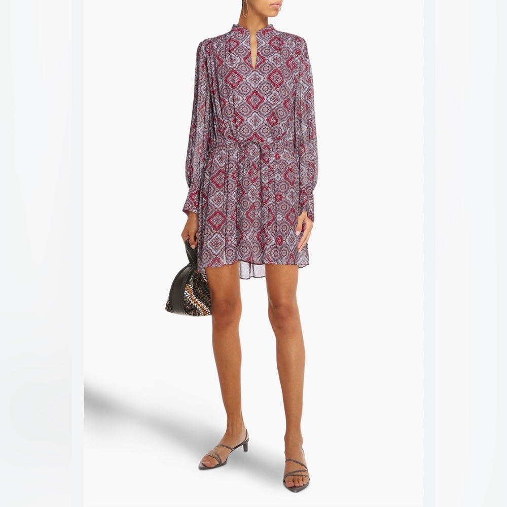 RAG & BONE Carly Pleated Bohemian Printed Georgette Mini Dress Size Small